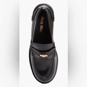 MIU MIU Penny Loafers BLACK LEATHER BLOCK HEEL SIZE EU 39 US 9